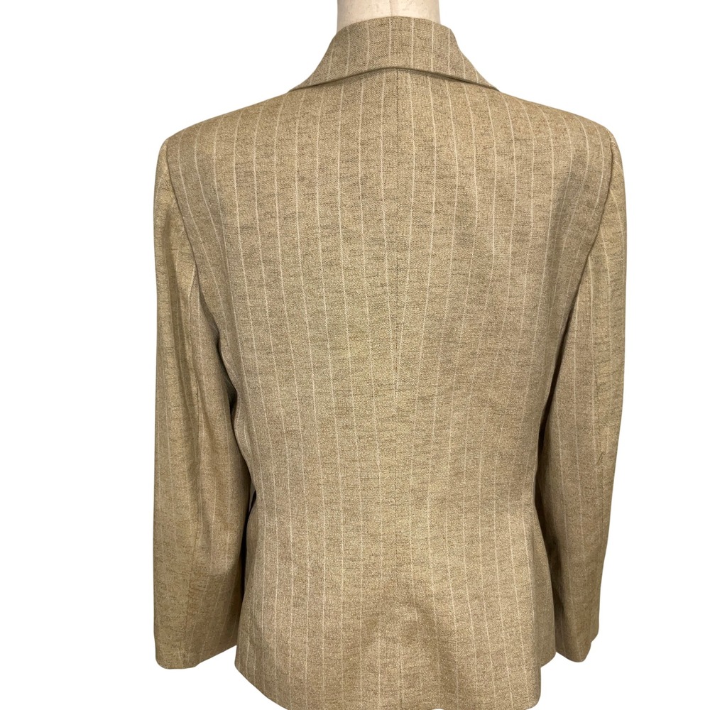 Le Suit Pant Set Womens 14 Tan Pinstripe Neutral Minimalist Professional Stretch - Picture 3 of 16